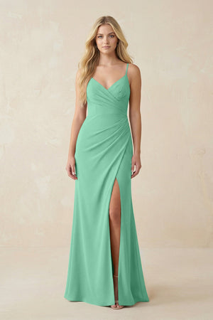 Ruched Sheath Spaghetti Strap Chiffon Bridesmaid Dress in Turquoise - SHE IS ME BRIDESMAID DRESSES