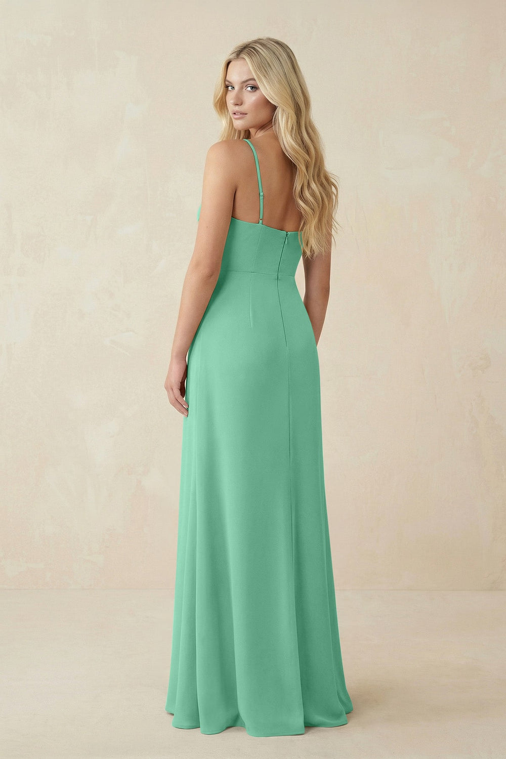 Ruched Sheath Spaghetti Strap Chiffon Bridesmaid Dress in Turquoise - KISS BRIDAL BRIDESMAID DRESSES