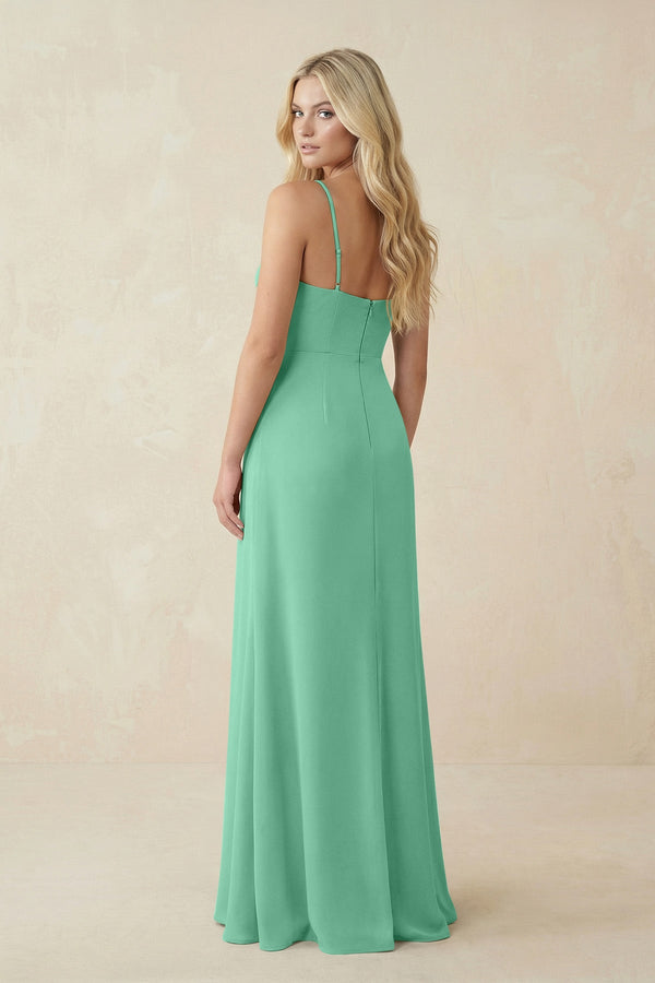Ruched Sheath Spaghetti Strap Chiffon Bridesmaid Dress in Turquoise - SHE IS ME BRIDESMAID DRESSES