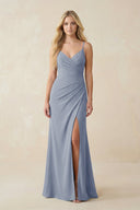 Ruched Sheath Spaghetti Strap Chiffon Bridesmaid Dress in Twilight - SHE IS ME BRIDESMAID DRESSES