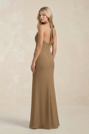 Ruched V - Neck Sheath Bridesmaid Dress With Bow in Apple Cinnamon - KISS BRIDAL Bridesmaid Dresses