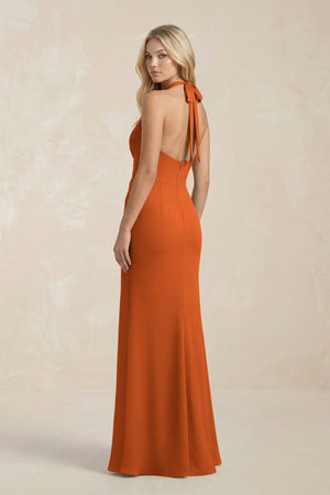 Ruched V - Neck Sheath Bridesmaid Dress With Bow in Cinnamon - KISS BRIDAL Bridesmaid Dresses