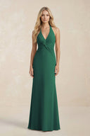 Ruched V - Neck Sheath Bridesmaid Dress With Bow in Dark Green - KISS BRIDAL Bridesmaid Dresses