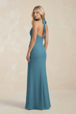 Ruched V - Neck Sheath Bridesmaid Dress With Bow in Dark Teal - KISS BRIDAL Bridesmaid Dresses