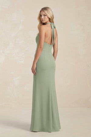 Ruched V - Neck Sheath Bridesmaid Dress With Bow in Dove Gray - KISS BRIDAL Bridesmaid Dresses