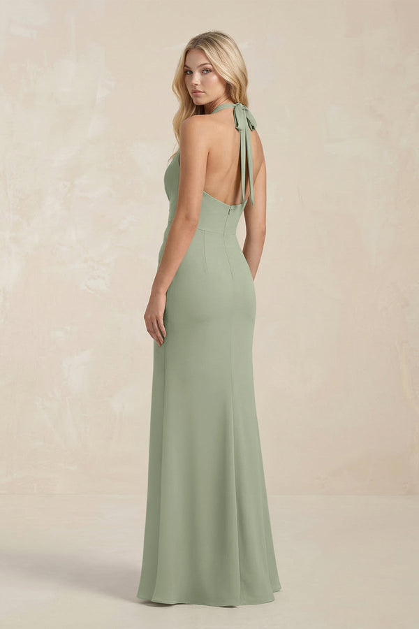 Ruched V - Neck Sheath Bridesmaid Dress With Bow in Dove Gray - KISS BRIDAL Bridesmaid Dresses