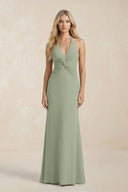 Ruched V - Neck Sheath Bridesmaid Dress With Bow in Dove Gray - KISS BRIDAL Bridesmaid Dresses