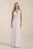 Ruched V - Neck Sheath Bridesmaid Dress With Bow in Dusk - KISS BRIDAL Bridesmaid Dresses