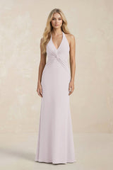 Ruched V - Neck Sheath Bridesmaid Dress With Bow in Dusk - KISS BRIDAL Bridesmaid Dresses