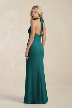 Ruched V - Neck Sheath Bridesmaid Dress With Bow in Emerald - KISS BRIDAL Bridesmaid Dresses