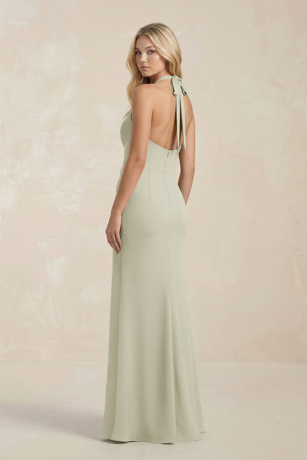 Ruched V - Neck Sheath Bridesmaid Dress With Bow in Frost - KISS BRIDAL Bridesmaid Dresses