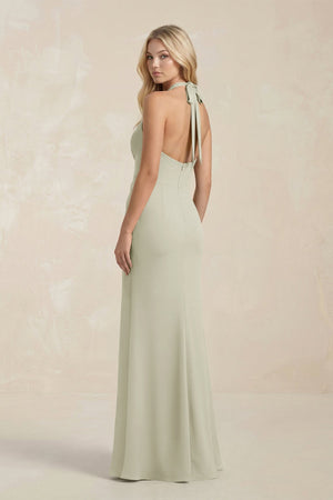 Ruched V - Neck Sheath Bridesmaid Dress With Bow in Frost - KISS BRIDAL Bridesmaid Dresses