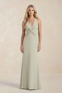 Ruched V - Neck Sheath Bridesmaid Dress With Bow in Frost - KISS BRIDAL Bridesmaid Dresses