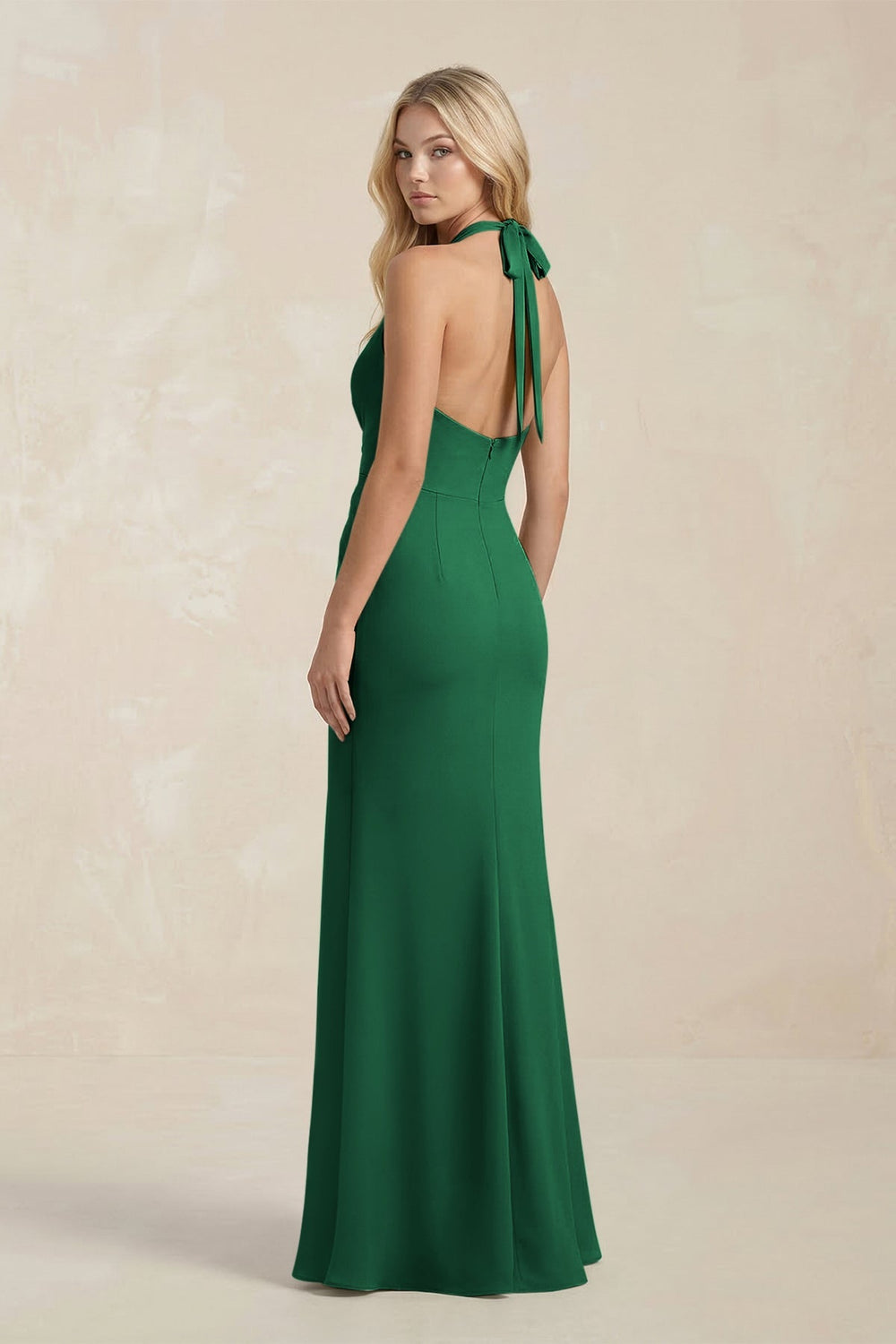 Ruched V - Neck Sheath Bridesmaid Dress With Bow in Green - KISS BRIDAL Bridesmaid Dresses