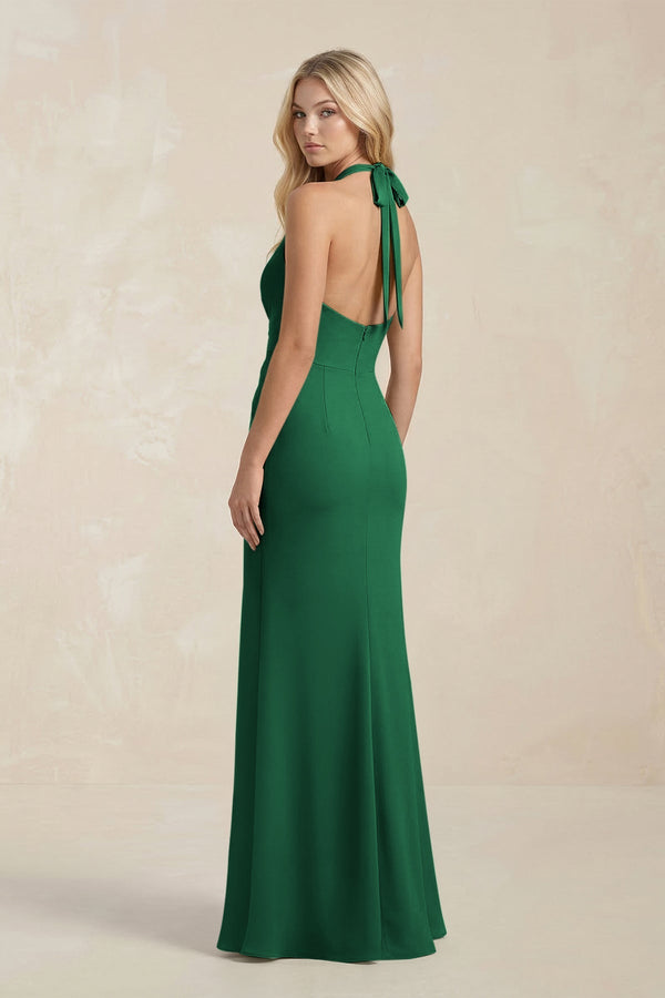 Ruched V - Neck Sheath Bridesmaid Dress With Bow in Green - KISS BRIDAL Bridesmaid Dresses