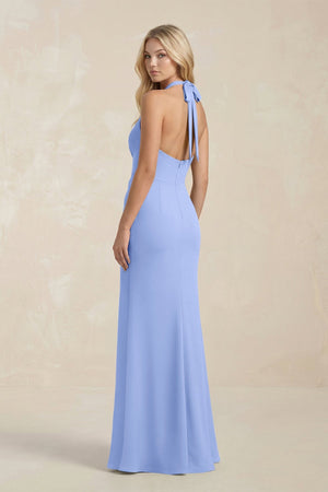 Ruched V - Neck Sheath Bridesmaid Dress With Bow in Ice - KISS BRIDAL Bridesmaid Dresses