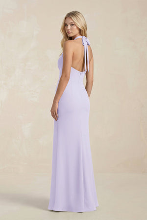 Ruched V - Neck Sheath Bridesmaid Dress With Bow in Lavender - KISS BRIDAL Bridesmaid Dresses