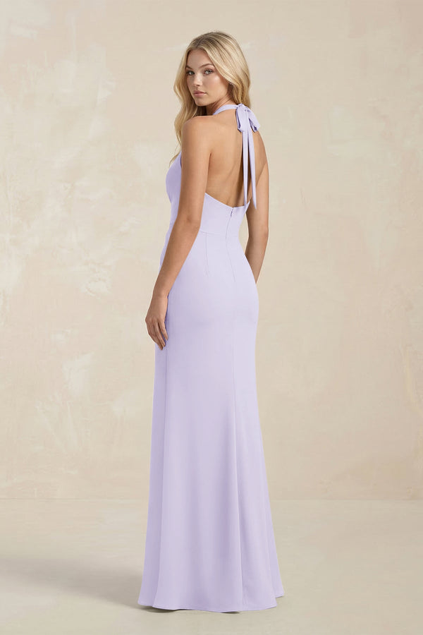 Ruched V - Neck Sheath Bridesmaid Dress With Bow in Lavender - KISS BRIDAL Bridesmaid Dresses