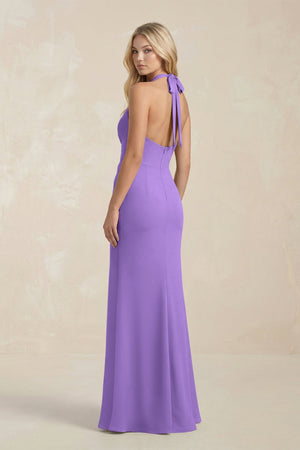 Ruched V - Neck Sheath Bridesmaid Dress With Bow in Lilac - KISS BRIDAL Bridesmaid Dresses