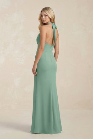 Ruched V - Neck Sheath Bridesmaid Dress With Bow in Mint Green - KISS BRIDAL Bridesmaid Dresses