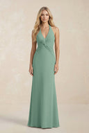 Ruched V - Neck Sheath Bridesmaid Dress With Bow in Mint Green - KISS BRIDAL Bridesmaid Dresses