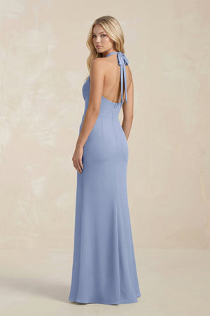 Ruched V - Neck Sheath Bridesmaid Dress With Bow in Mist - KISS BRIDAL Bridesmaid Dresses