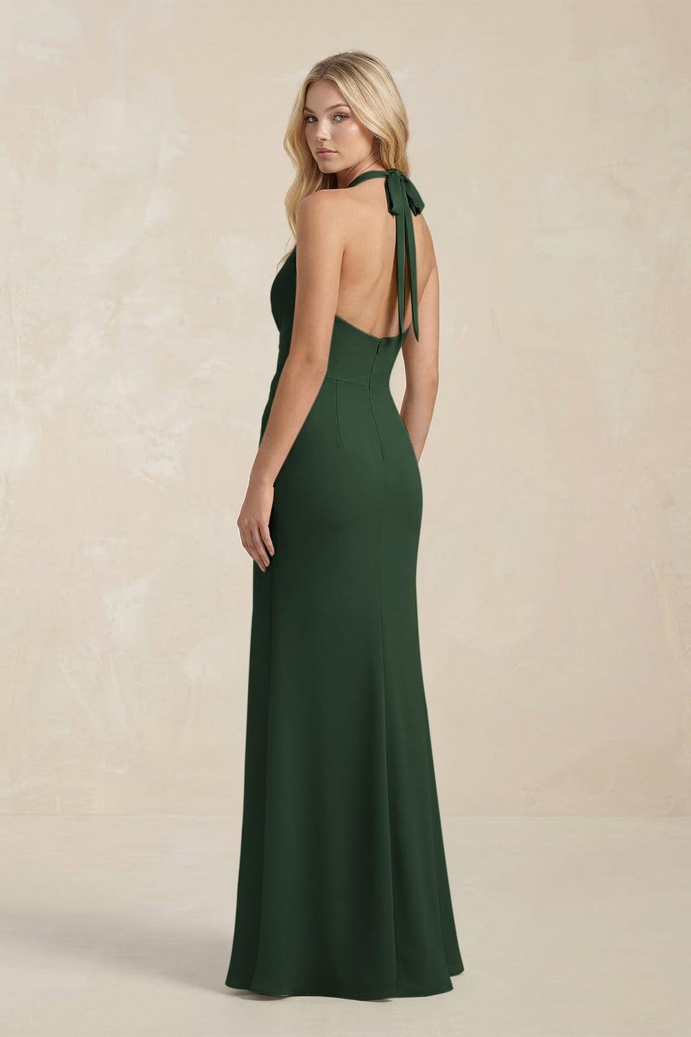 Ruched V - Neck Sheath Bridesmaid Dress With Bow in Moss - KISS BRIDAL Bridesmaid Dresses