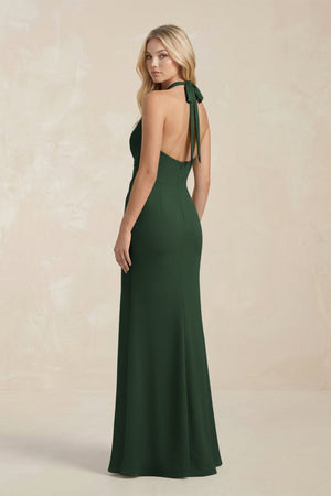 Ruched V - Neck Sheath Bridesmaid Dress With Bow in Moss - KISS BRIDAL Bridesmaid Dresses