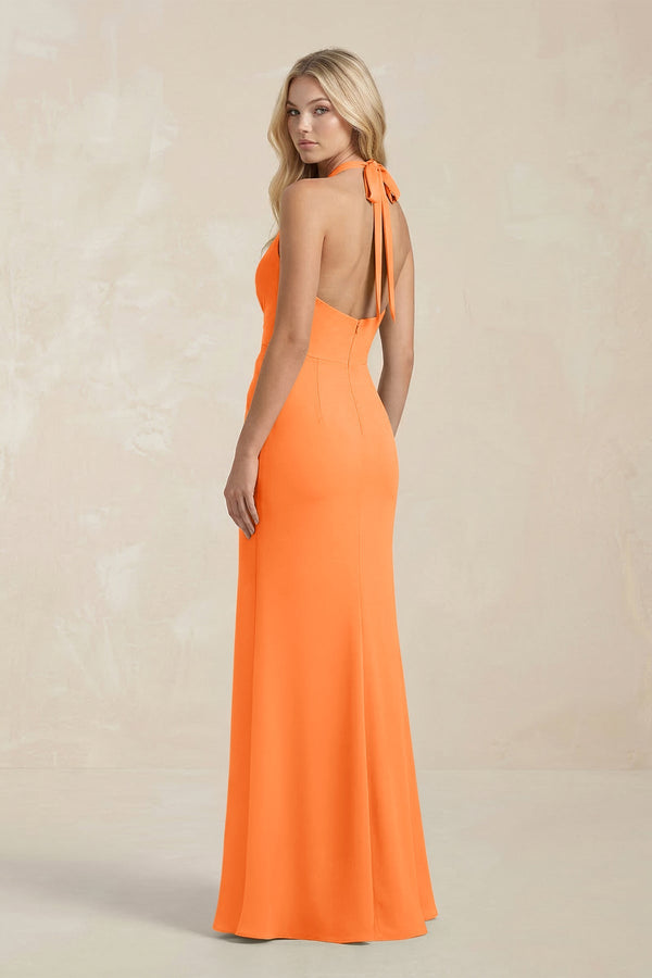 Ruched V - Neck Sheath Bridesmaid Dress With Bow in Orange - KISS BRIDAL Bridesmaid Dresses