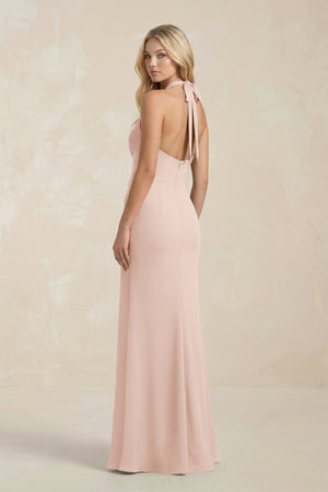 Ruched V - Neck Sheath Bridesmaid Dress With Bow in Pale Blush - KISS BRIDAL Bridesmaid Dresses