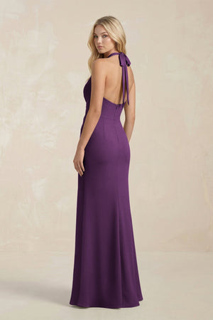 Ruched V - Neck Sheath Bridesmaid Dress With Bow in Plum - KISS BRIDAL Bridesmaid Dresses