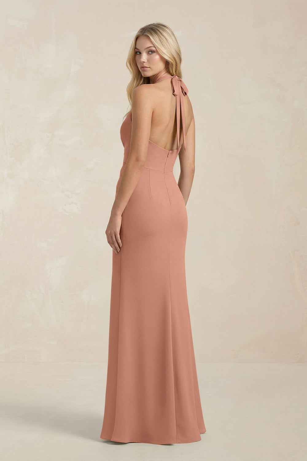 Ruched V - Neck Sheath Bridesmaid Dress With Bow in Rosette - KISS BRIDAL Bridesmaid Dresses