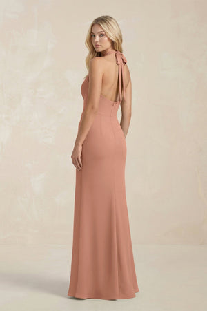 Ruched V - Neck Sheath Bridesmaid Dress With Bow in Rosette - KISS BRIDAL Bridesmaid Dresses