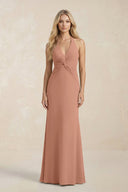 Ruched V - Neck Sheath Bridesmaid Dress With Bow in Rosette - KISS BRIDAL Bridesmaid Dresses