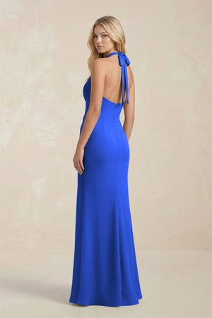Ruched V - Neck Sheath Bridesmaid Dress With Bow in Royal Blue - KISS BRIDAL Bridesmaid Dresses