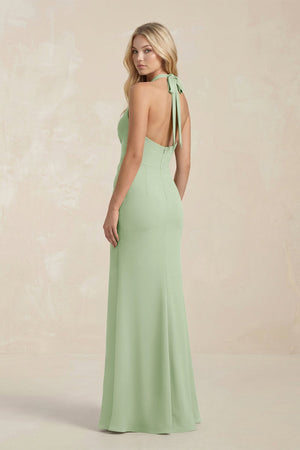 Ruched V - Neck Sheath Bridesmaid Dress With Bow in Sage - KISS BRIDAL Bridesmaid Dresses