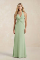 Ruched V - Neck Sheath Bridesmaid Dress With Bow in Sage - KISS BRIDAL Bridesmaid Dresses