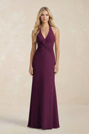 Ruched V - Neck Sheath Bridesmaid Dress With Bow in Sangria - KISS BRIDAL Bridesmaid Dresses