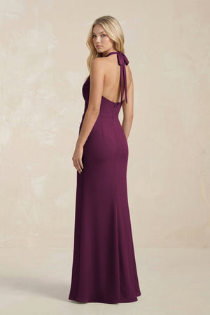 Ruched V - Neck Sheath Bridesmaid Dress With Bow in Sangria - KISS BRIDAL Bridesmaid Dresses