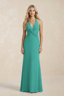 Ruched V - Neck Sheath Bridesmaid Dress With Bow in Sea Glass - KISS BRIDAL Bridesmaid Dresses
