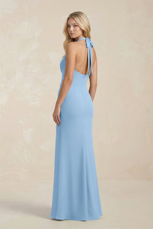 Ruched V - Neck Sheath Bridesmaid Dress With Bow in Sky Blue - KISS BRIDAL Bridesmaid Dresses