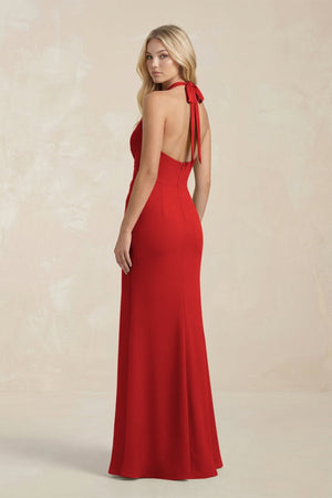 Ruched V - Neck Sheath Bridesmaid Dress With Bow in Spice - KISS BRIDAL Bridesmaid Dresses
