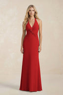 Ruched V - Neck Sheath Bridesmaid Dress With Bow in Spice - KISS BRIDAL Bridesmaid Dresses