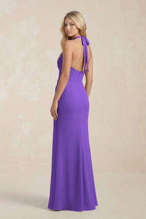 Ruched V - Neck Sheath Bridesmaid Dress With Bow in Tahiti - KISS BRIDAL Bridesmaid Dresses
