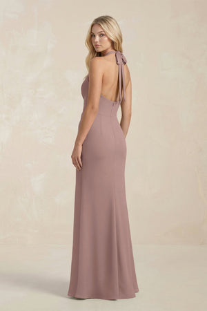 Ruched V - Neck Sheath Bridesmaid Dress With Bow in Toffee - KISS BRIDAL Bridesmaid Dresses