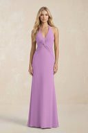 Ruched V - Neck Sheath Bridesmaid Dress With Bow in Vintage Mauve - KISS BRIDAL Bridesmaid Dresses