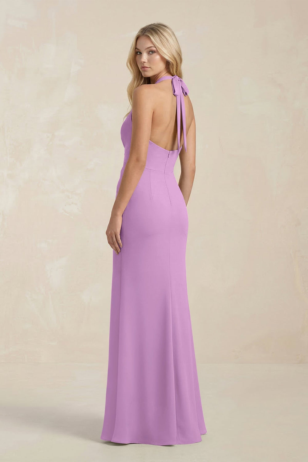 Ruched V - Neck Sheath Bridesmaid Dress With Bow in Vintage Mauve - KISS BRIDAL Bridesmaid Dresses