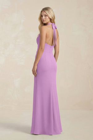 Ruched V - Neck Sheath Bridesmaid Dress With Bow in Vintage Mauve - KISS BRIDAL Bridesmaid Dresses