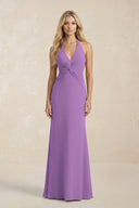 Ruched V - Neck Sheath Bridesmaid Dress With Bow in Wisteria - KISS BRIDAL Bridesmaid Dresses