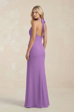 Ruched V - Neck Sheath Bridesmaid Dress With Bow in Wisteria - KISS BRIDAL Bridesmaid Dresses